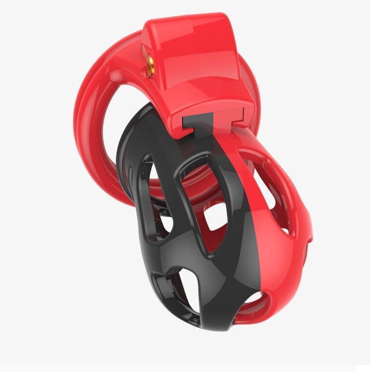 Red & Black Silicone Male Chastity Cage Set – 4 Adjustable Rings, Padlock, and Keys