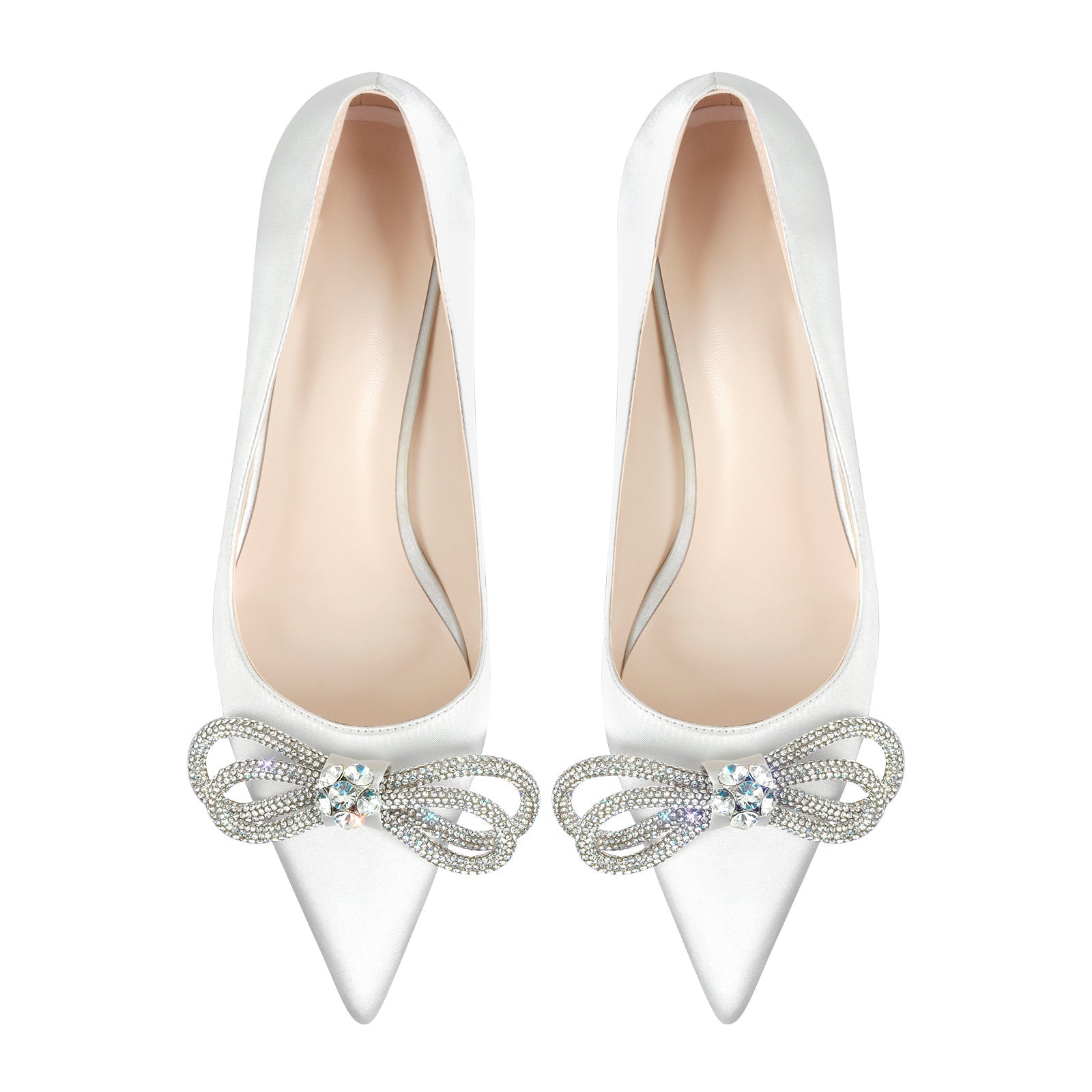 Pointed Toe Rhinestone Bow Mid Heel Pumps