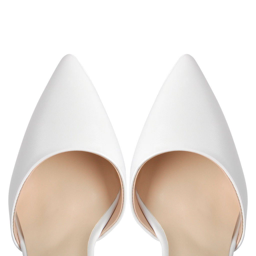 White Pointed Toe Platform Chunky Pumps