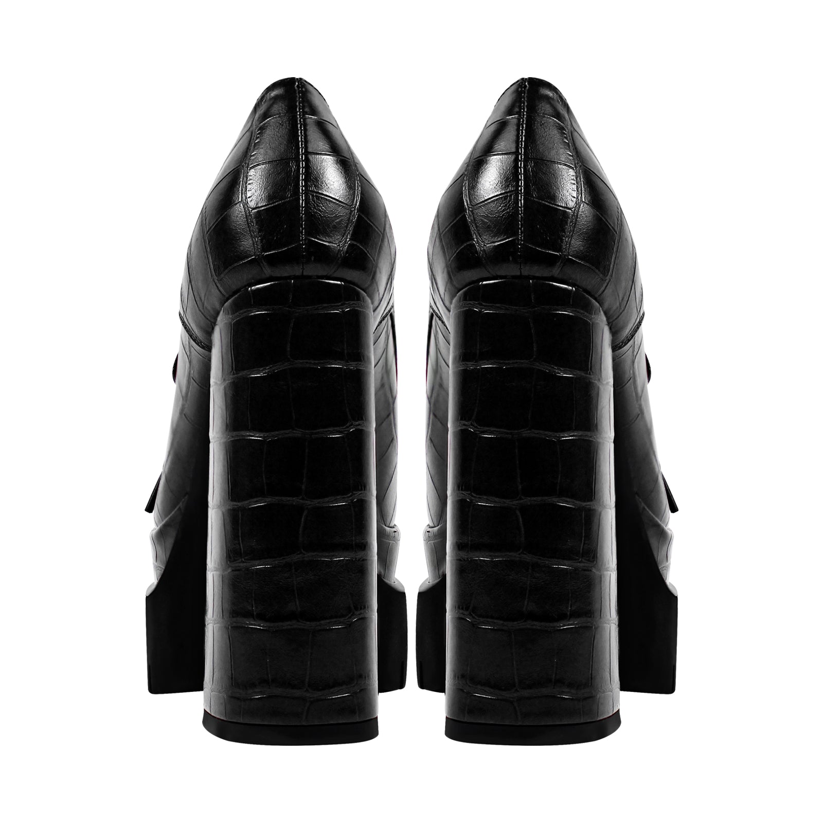 Double Platform Leather Patterned Lace Up Pumps