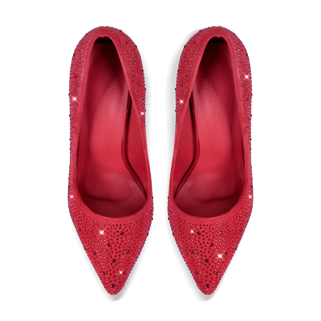Pointed Toe Rhinestone Suede Stiletto Pumps