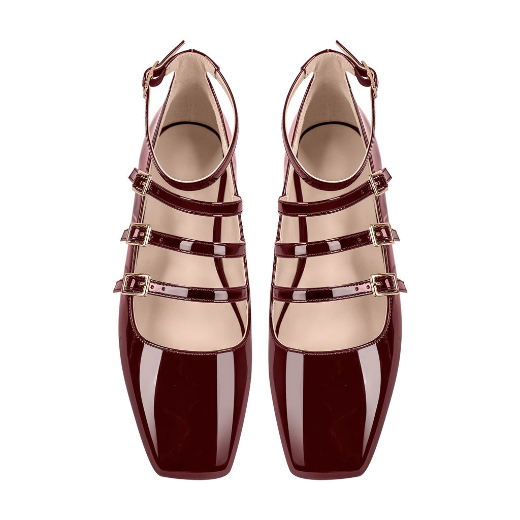 Square Toe Buckle Strap Mary Jane Flats
