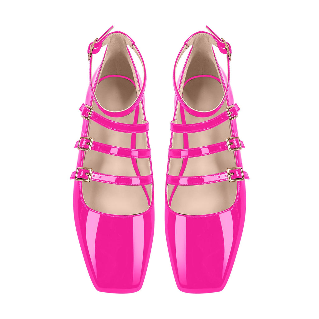 Square Toe Buckle Strap Mary Jane Flats