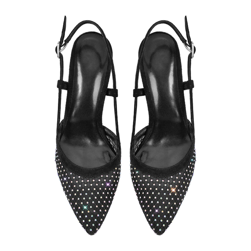 Pointed Toe Rhinestone Slingback Clear Heel Pumps