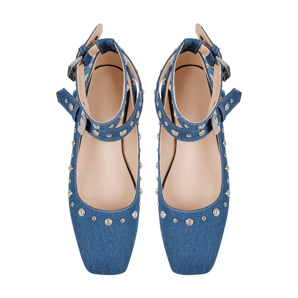 Square Toe Ankle Buckle Strap Flats