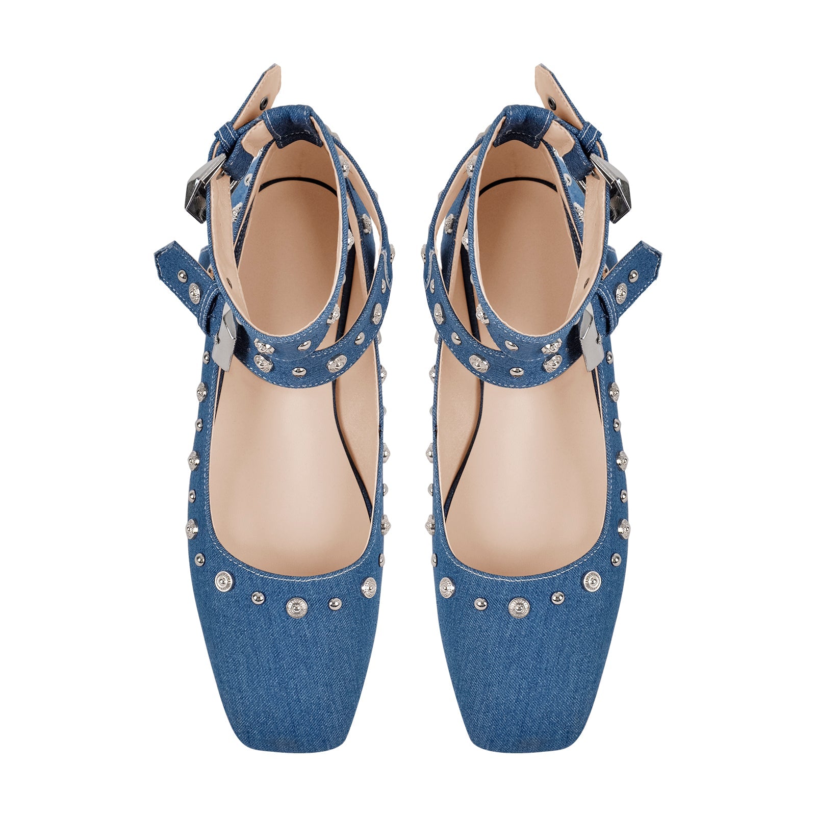 Square Toe Ankle Buckle Strap Flats