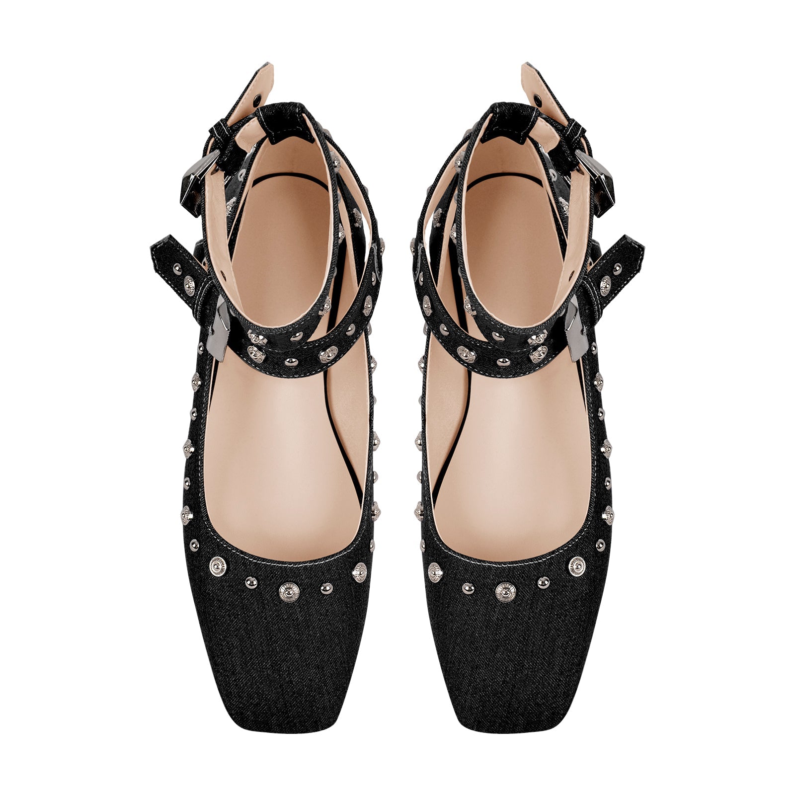 Square Toe Ankle Buckle Strap Flats