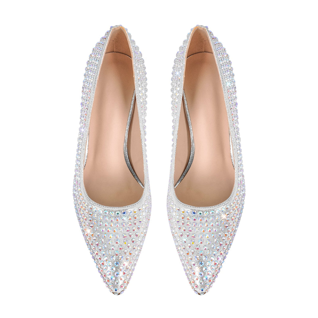 Rhinestone Pointed Toe Chunky Heel Pumps