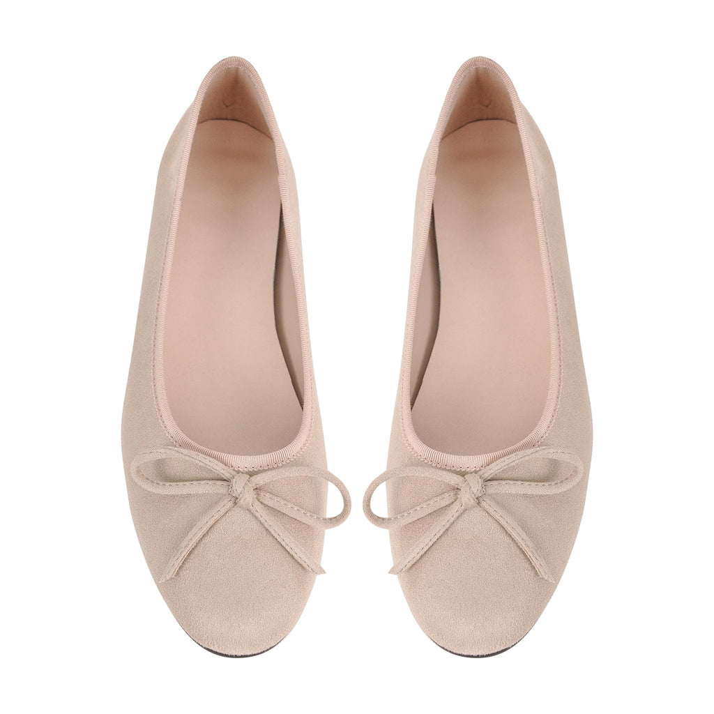 Bow Round Toe Suede Natural Ballet Flats