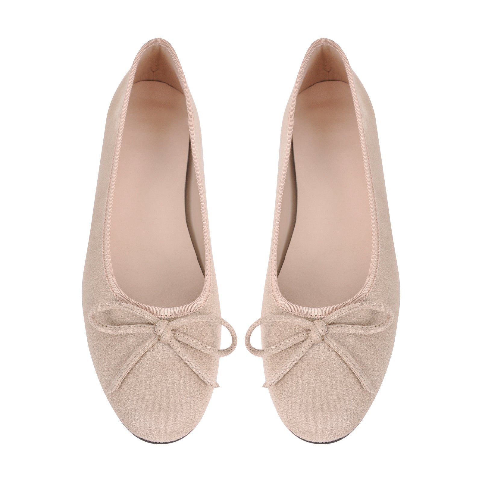 Bow Round Toe Suede Natural Ballet Flats
