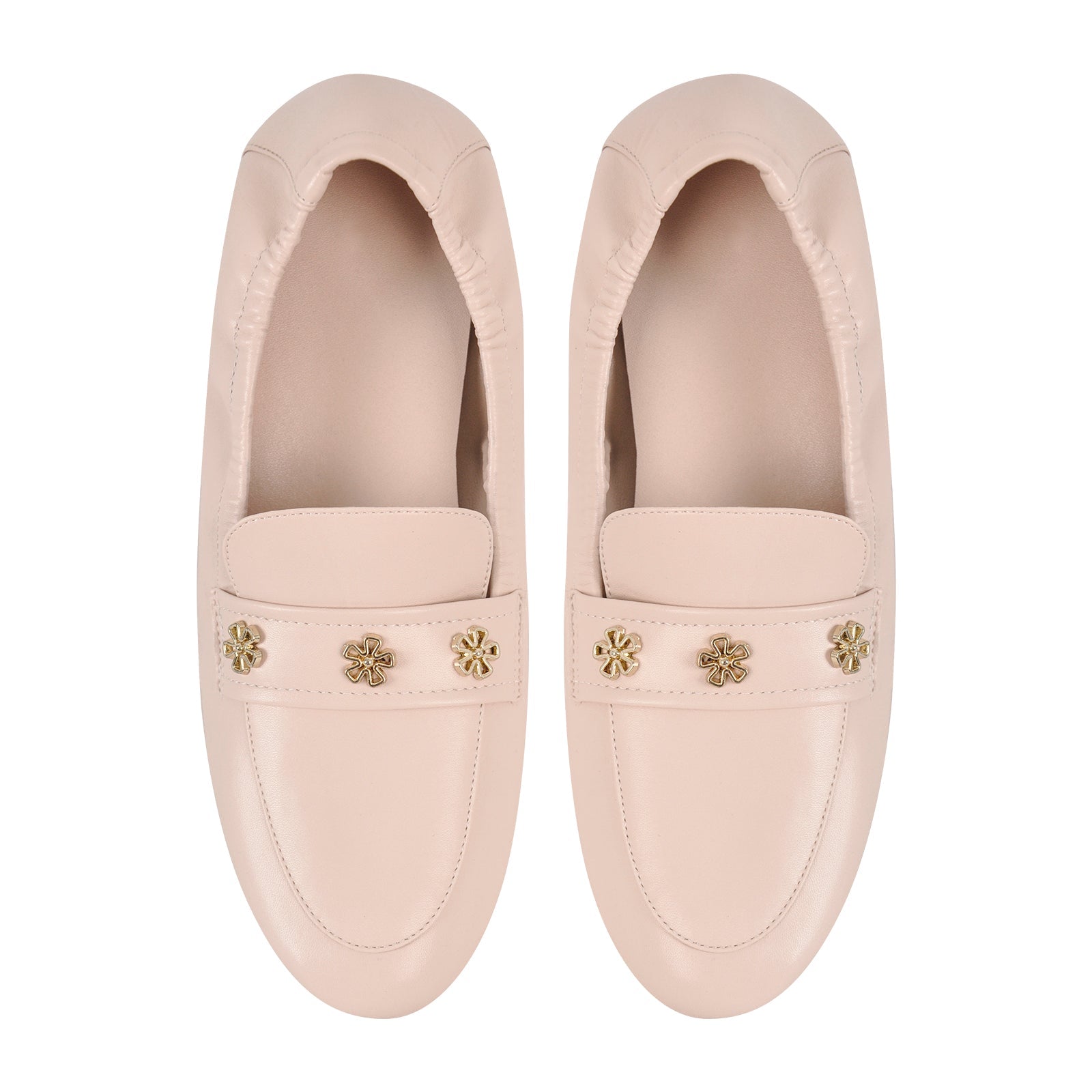 Apricot Round Toe Flower Rivet Flats