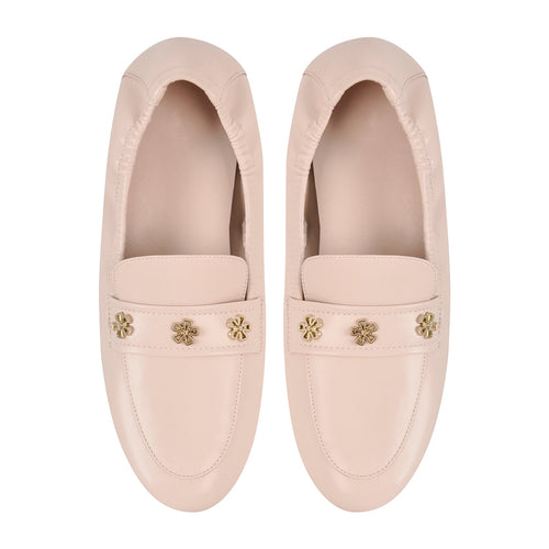 Apricot Round Toe Flower Rivet Flats