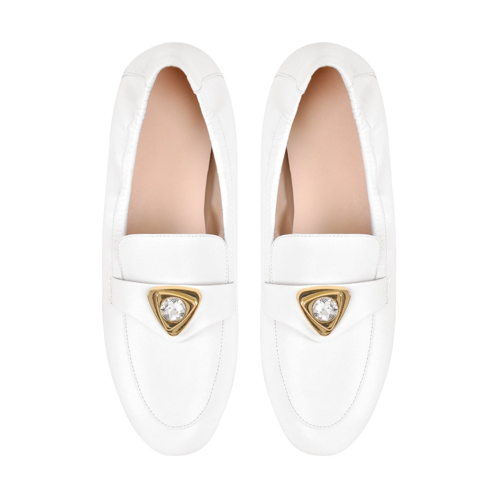 White Round Toe Leather Flats