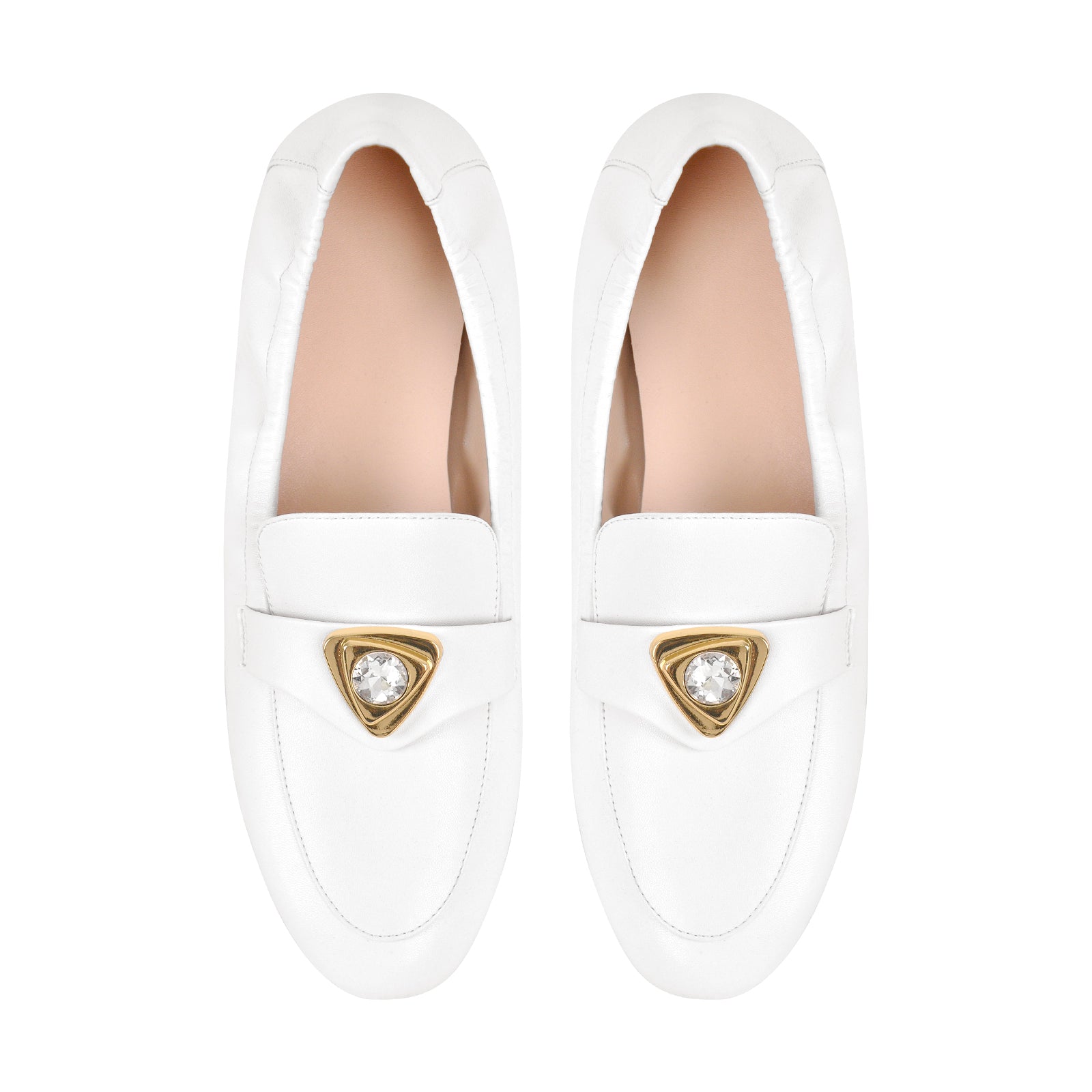 White Round Toe Leather Flats