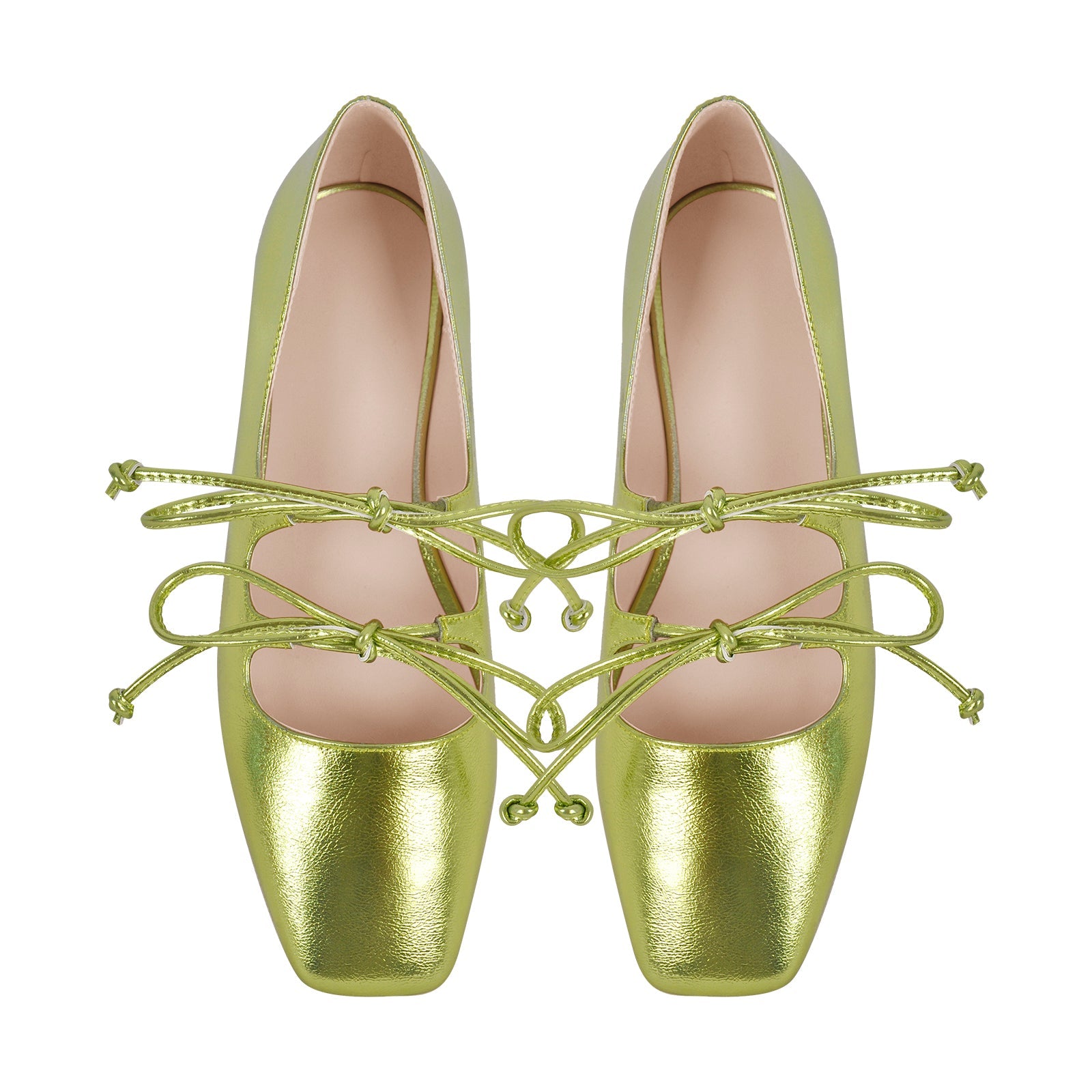 Square Toe Bow Strap Metallic Flats