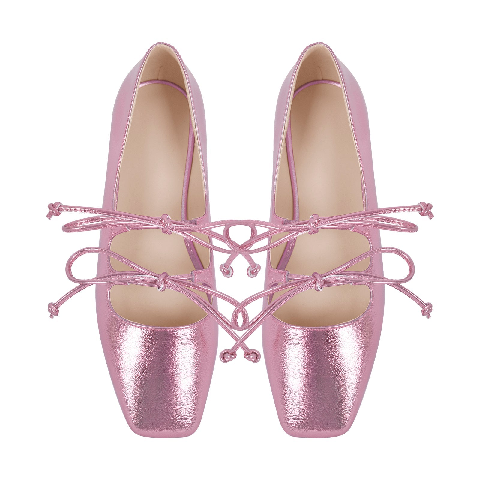 Square Toe Bow Strap Metallic Flats