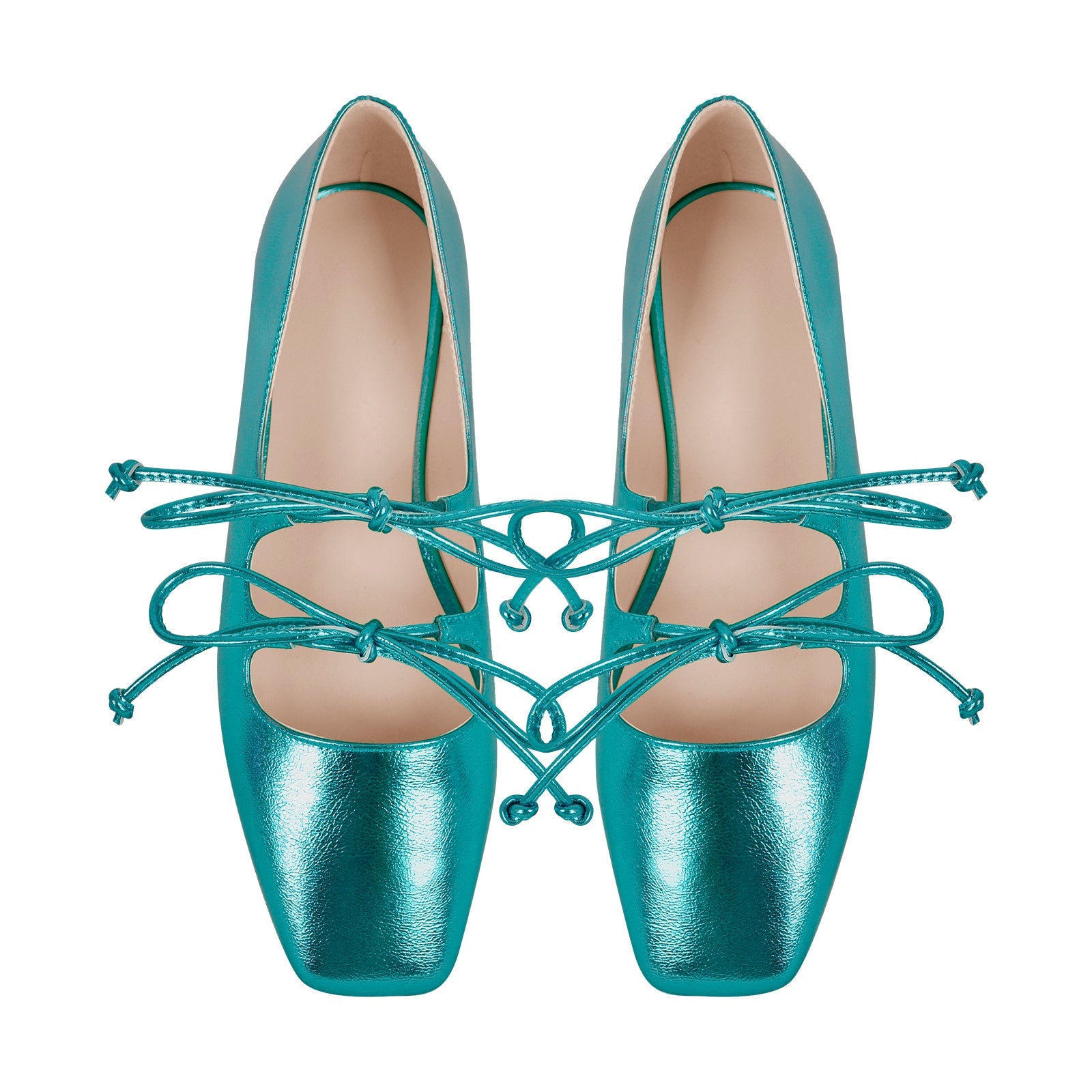 Square Toe Bow Strap Metallic Flats