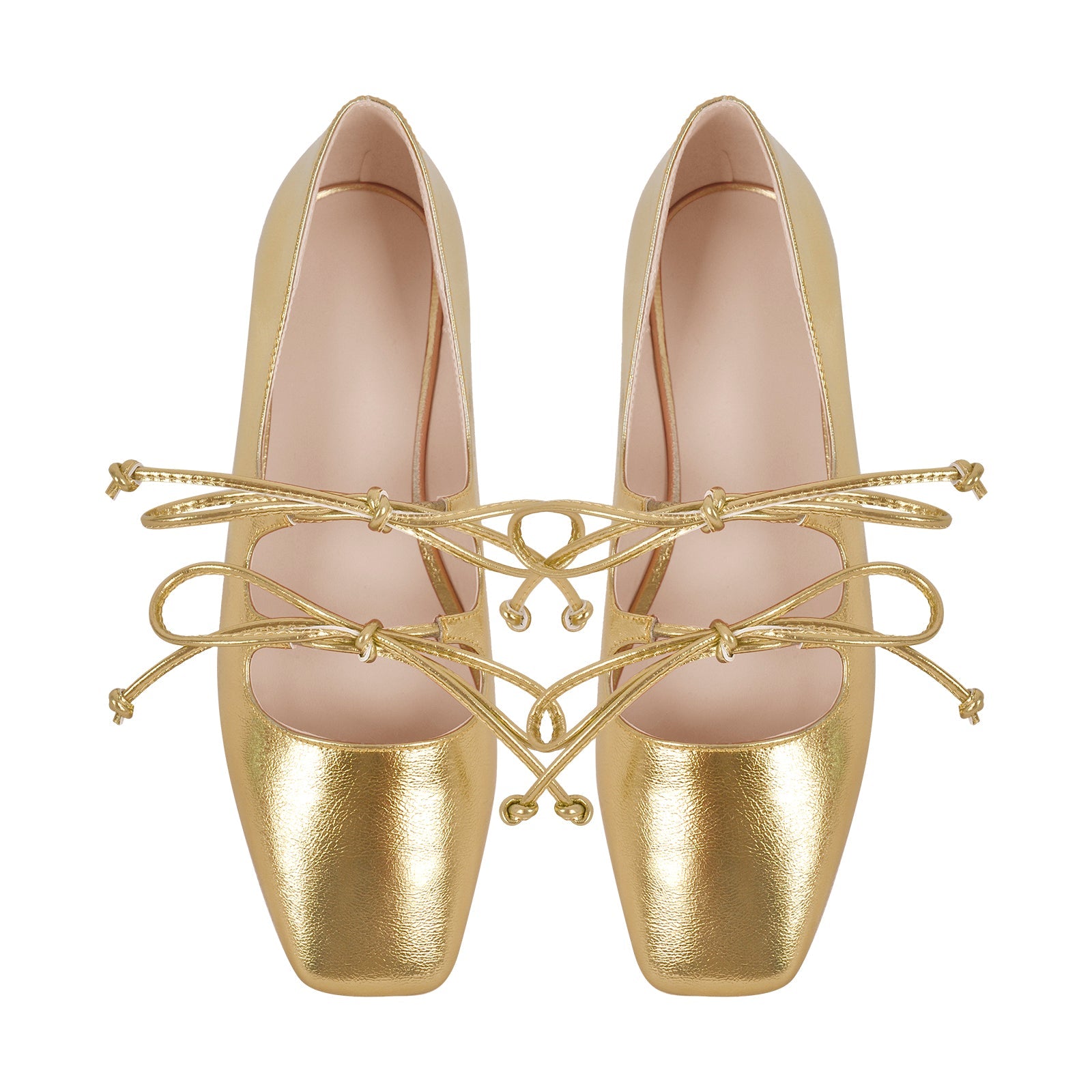 Square Toe Bow Strap Metallic Flats