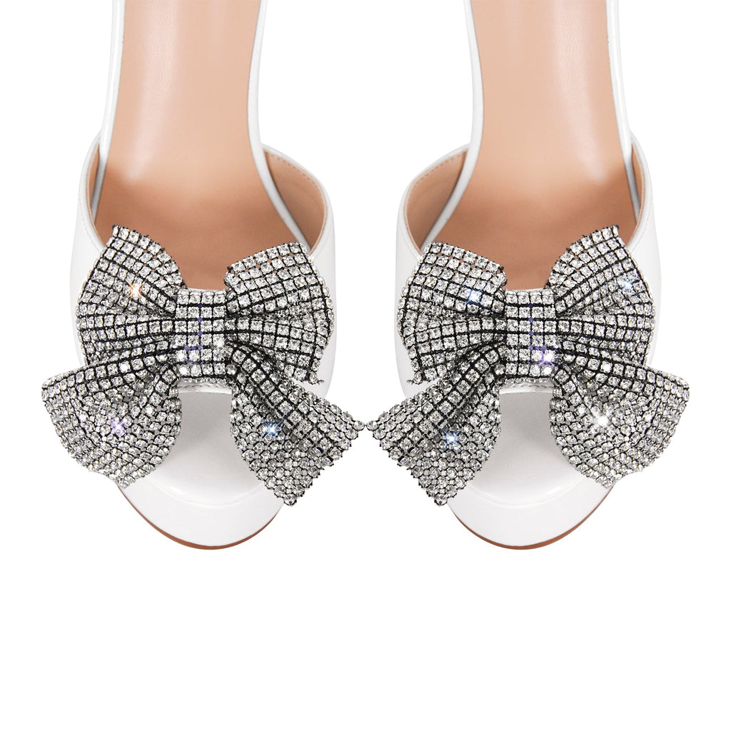 Rhinestone Bow Platform Chunky Heel Mary Jane Pumps