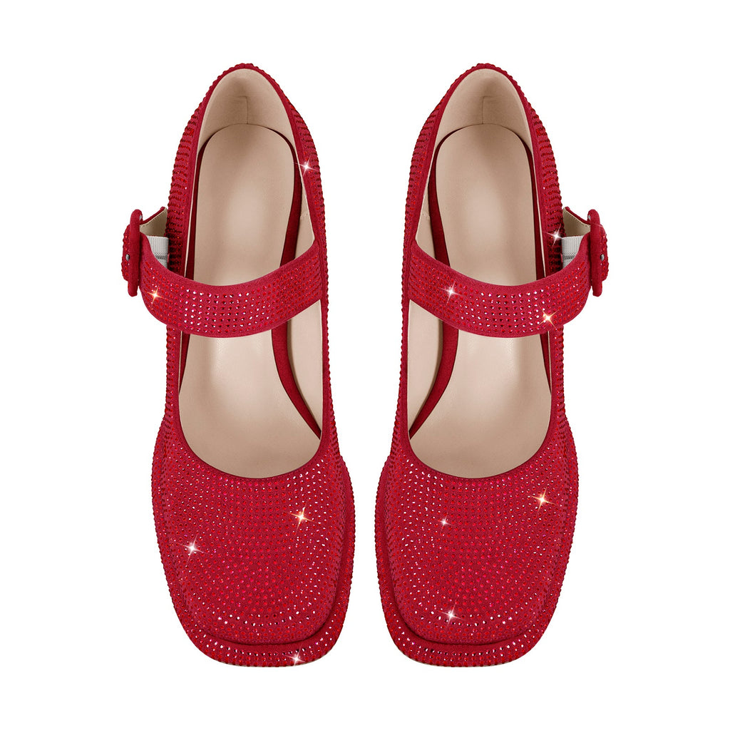 Rhinestone Square Toe Mary Jane Pumps