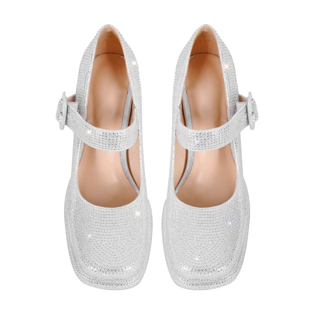 Rhinestone Square Toe Mary Jane Pumps