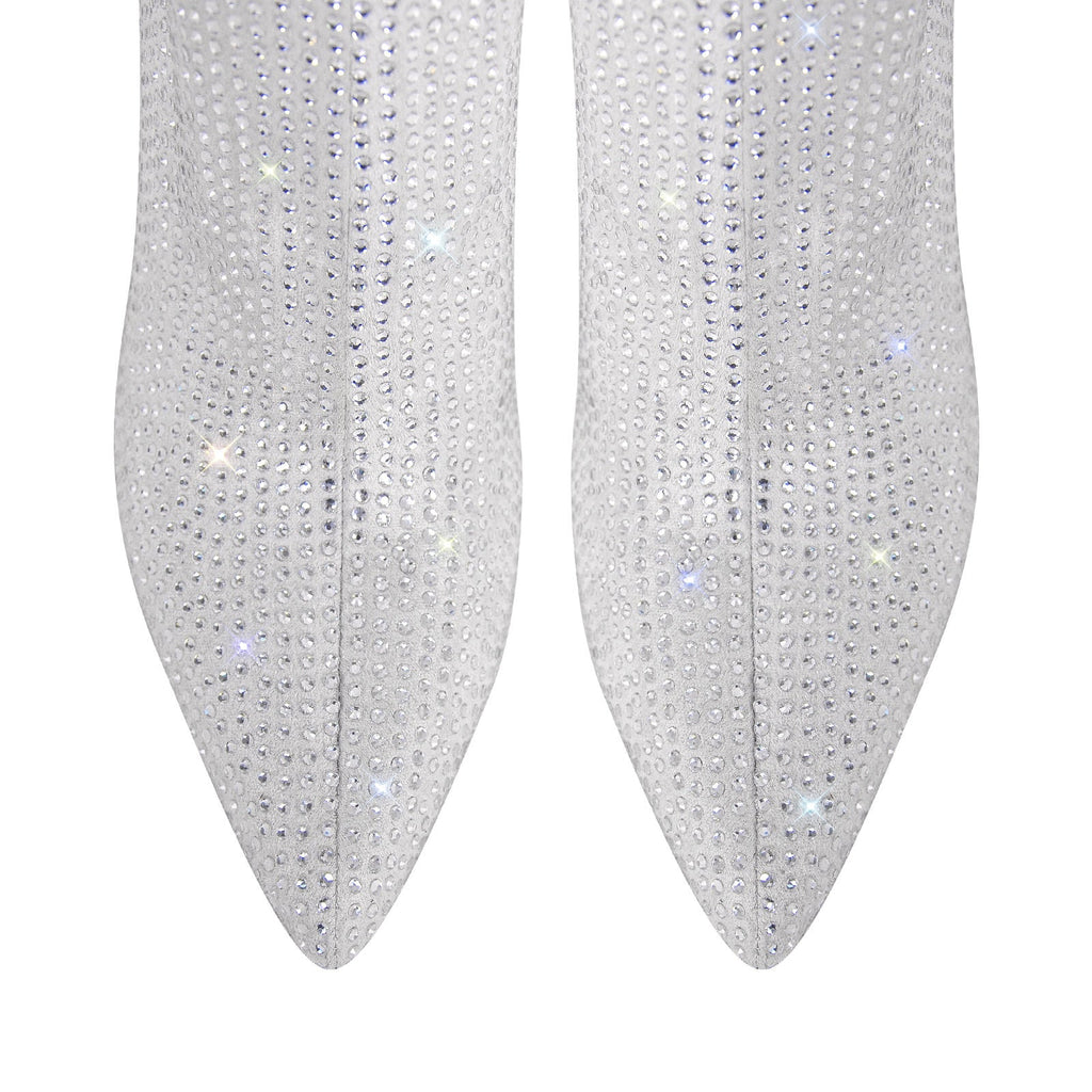 Rhinestone Pointed Toe High Heel Ankle Boots