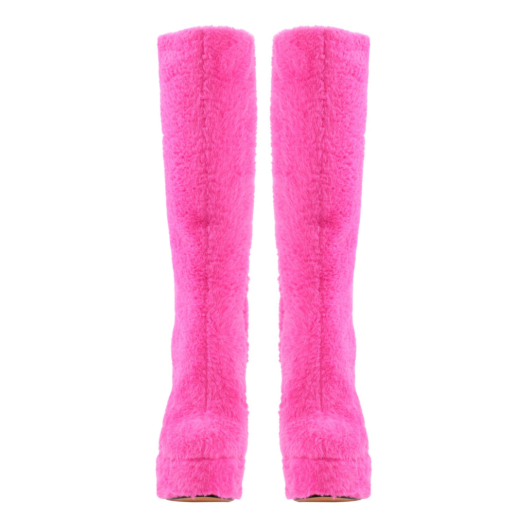 Pink Fur Platform High Heels Boots