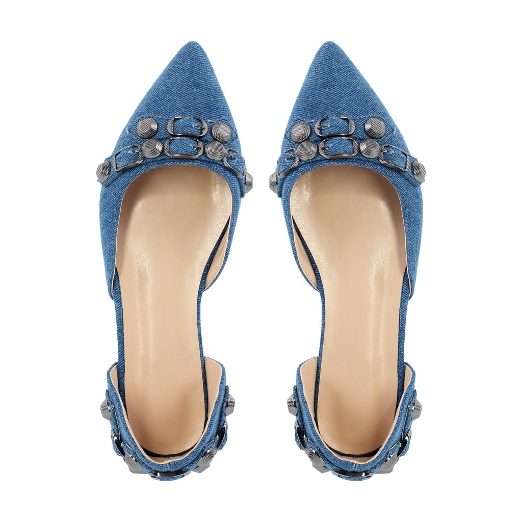 Pointed Toe Buckle Slip-on Flats