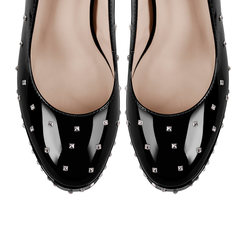 Rivet Platform Chunky Heel Ankle Strap Pumps