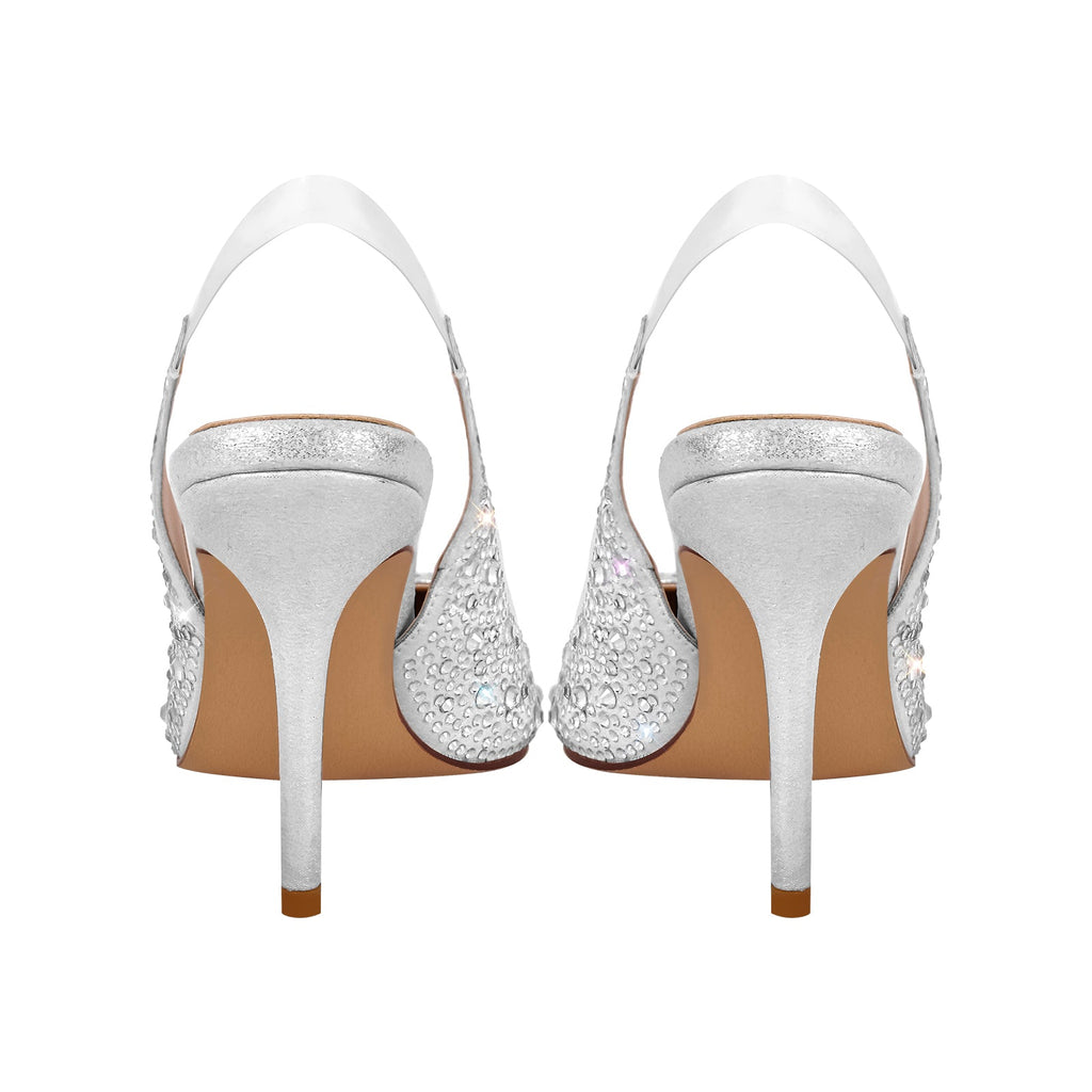 Rhinestone Pointed Toe Slingback High Heel Pumps