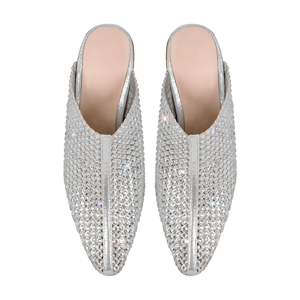 Rhinestone Wooden Chunky Heel Mules