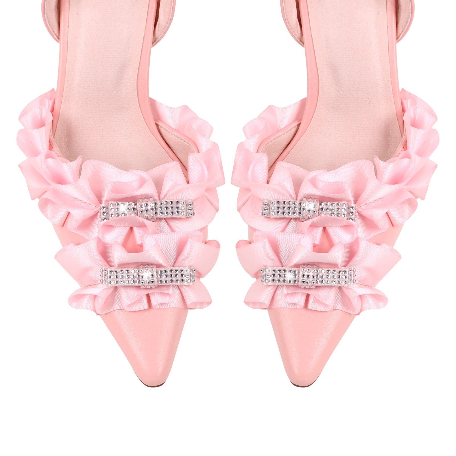 Rhinestone Lace Bow Pointed Toe Stiletto Slingback Pumps