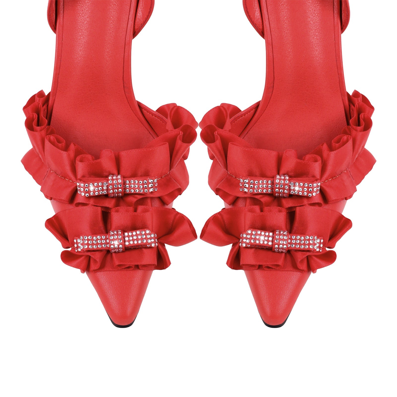 Rhinestone Lace Bow Pointed Toe Stiletto Slingback Pumps