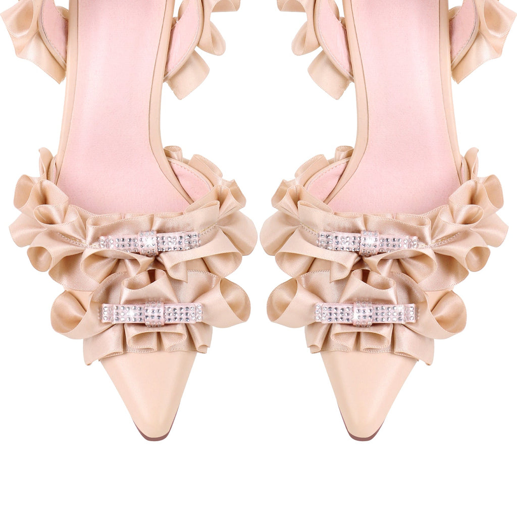 Rhinestone Strap Bow Pointed Toe Slingback Pumps