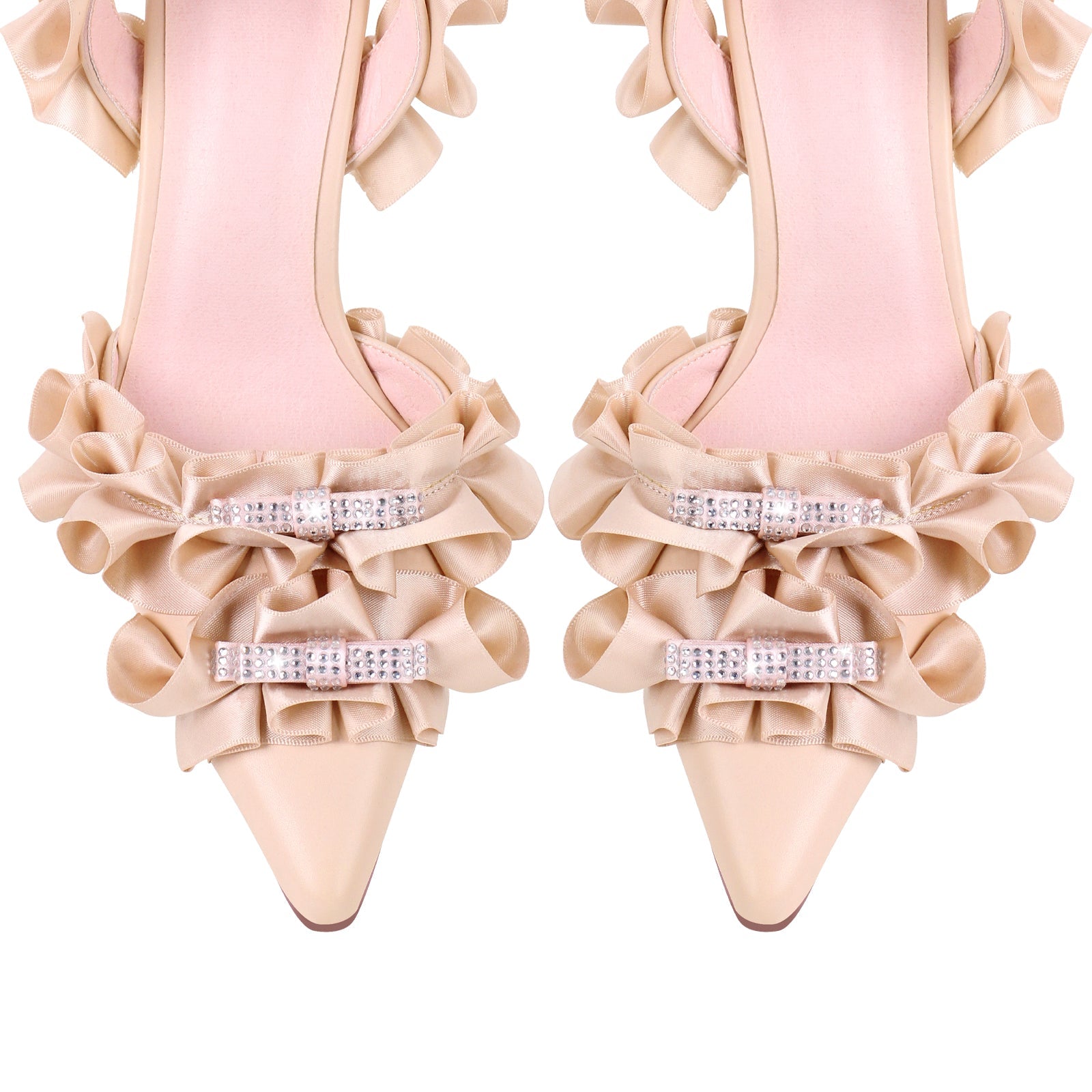 Rhinestone Strap Bow Pointed Toe Slingback Pumps