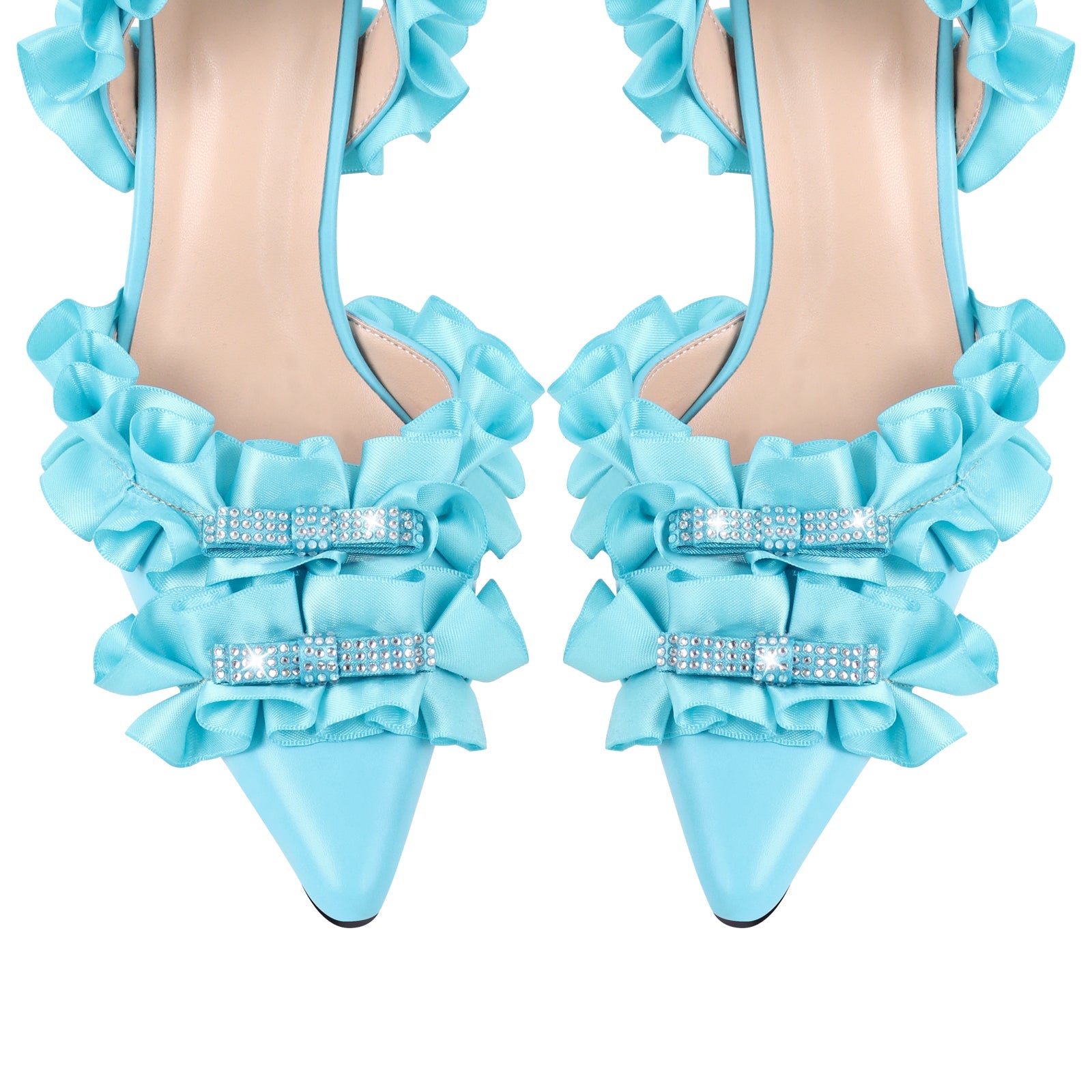 Rhinestone Strap Bow Pointed Toe Slingback Pumps