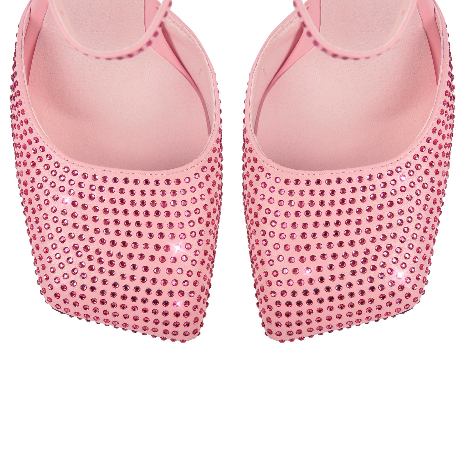 Rhinestone Square Toe Chunky Heel Ankle Strap Pumps