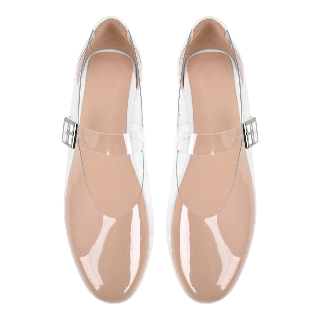 Clear Round Toe Buckle Flats