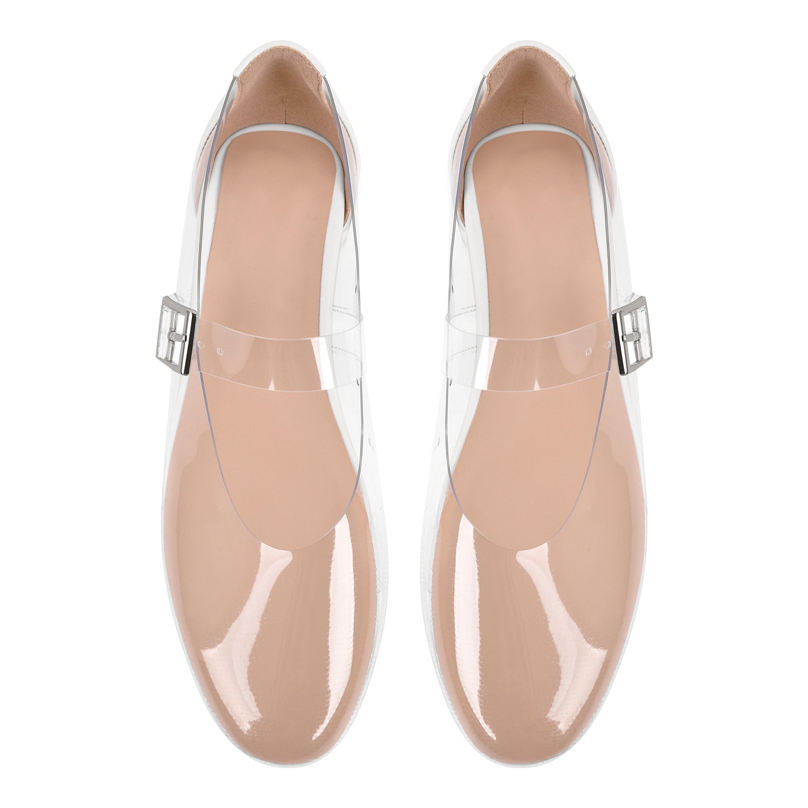 Clear Round Toe Buckle Flats
