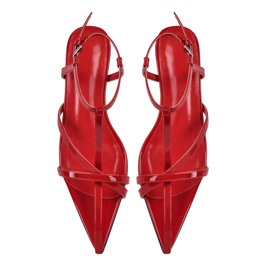 Pointed Toe Red Gladiator Flats
