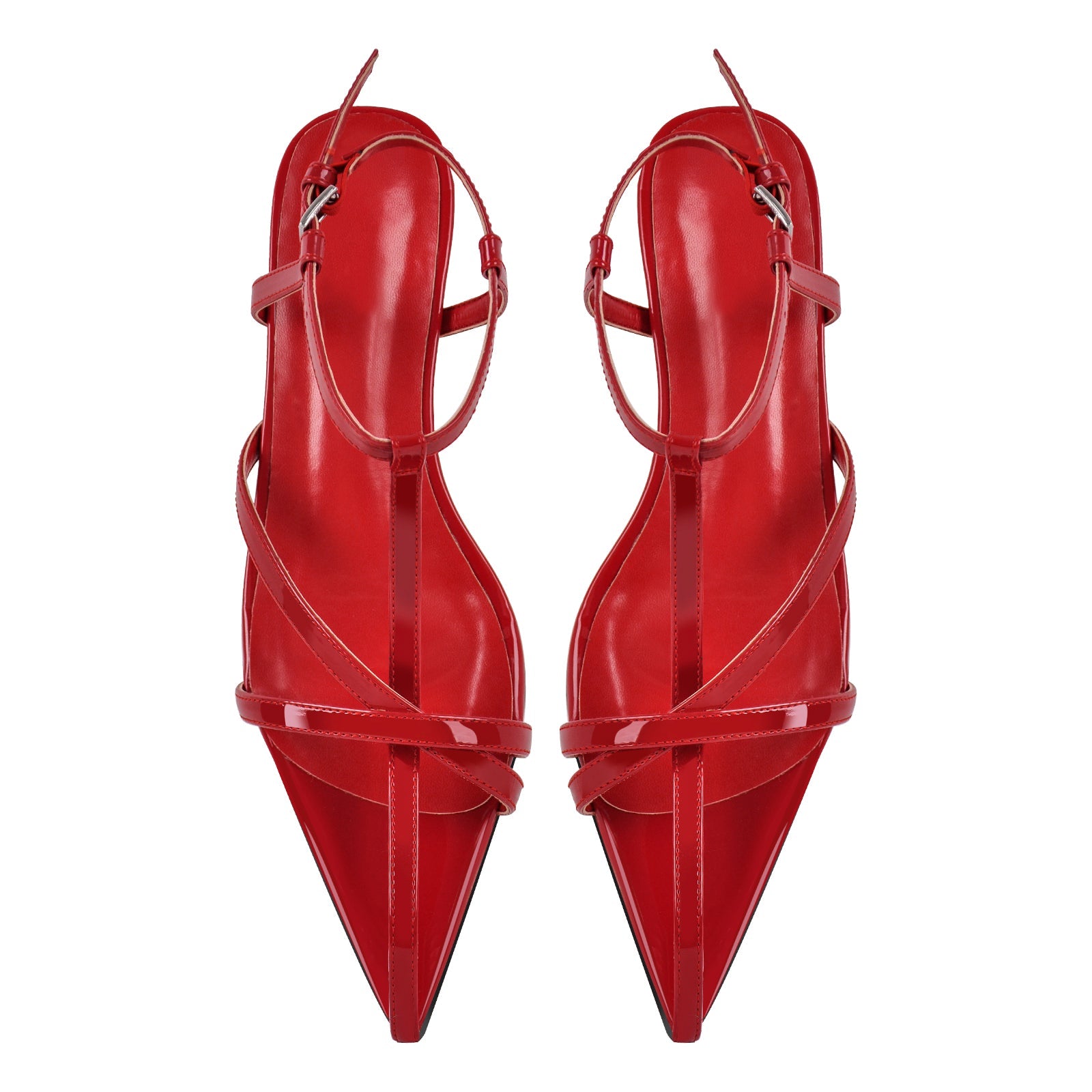 Pointed Toe Red Gladiator Flats