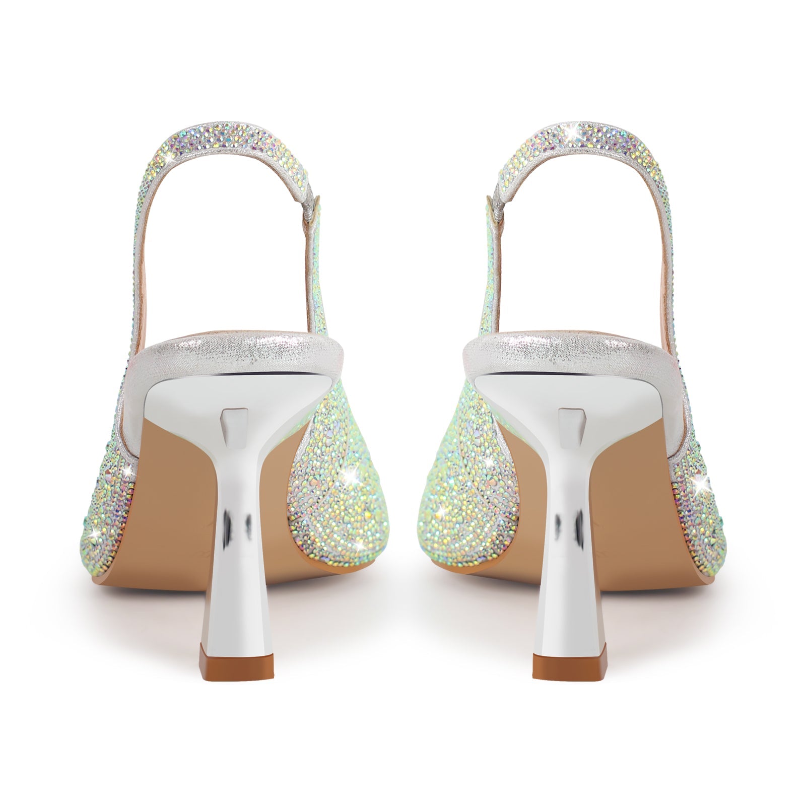 Pointed Toe Rhinestone Kitten Heel Slingback Pumps