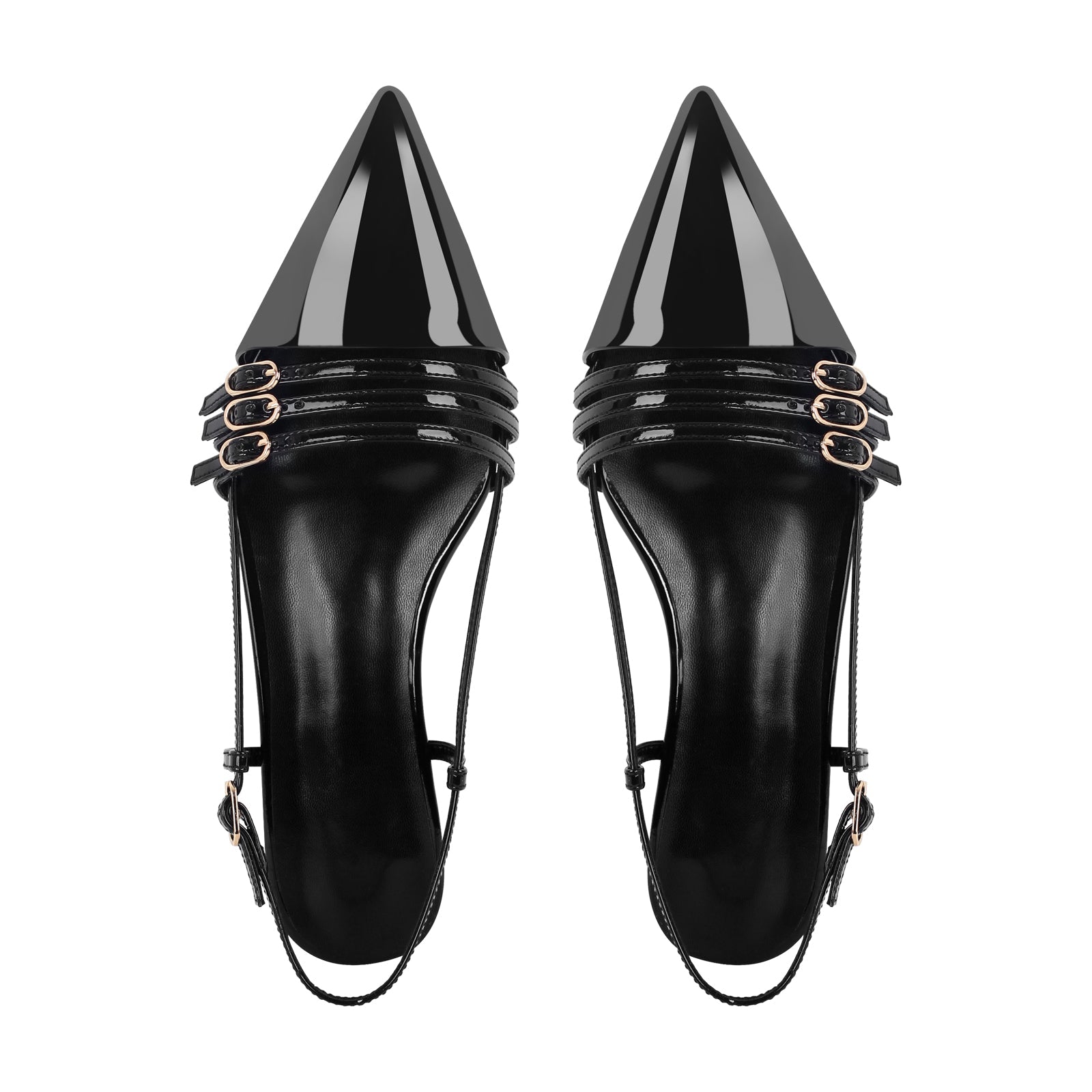 Pointed Toe Round Heel Hollow Buckle Slingback Flats