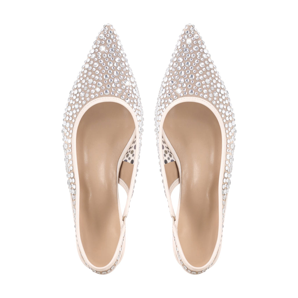 Mesh Round Heel Rhinestone Slingback Flats