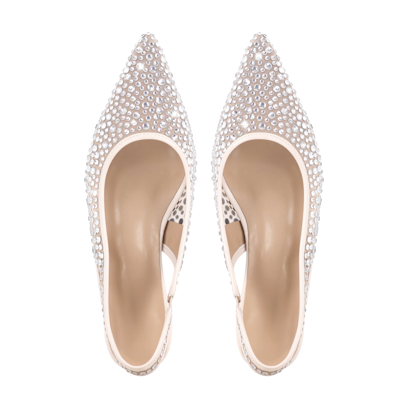 Mesh Round Heel Rhinestone Slingback Flats