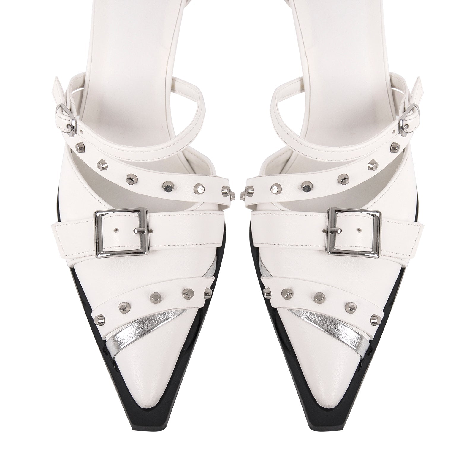 Pointed Toe Rivet Buckle Ankle Strap Pumps