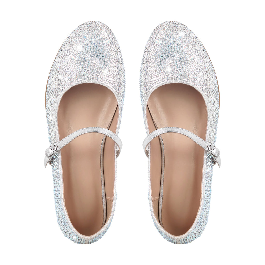 Round Toe Rhinestone Buckle Strap Flats
