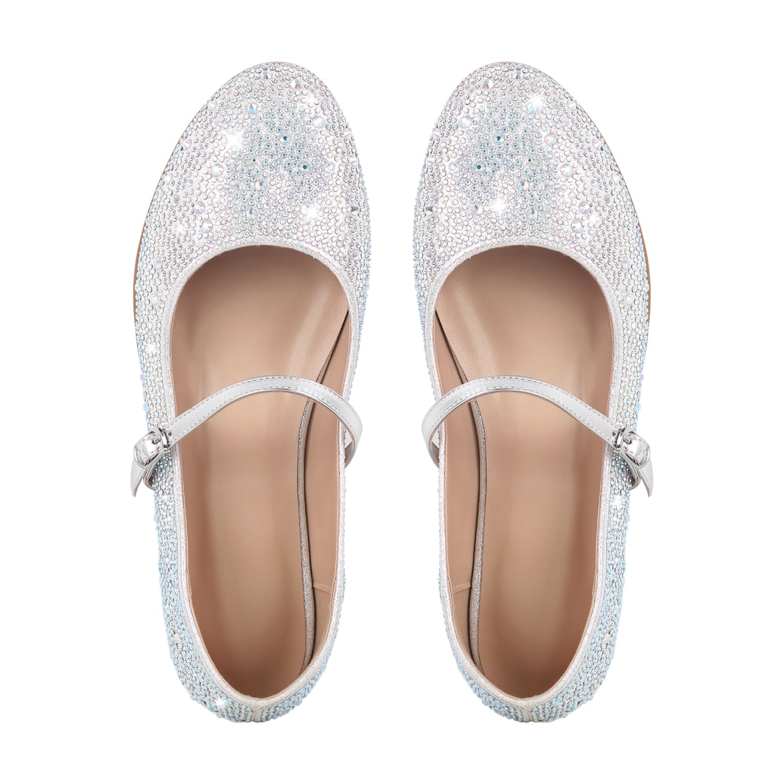 Round Toe Rhinestone Buckle Strap Flats
