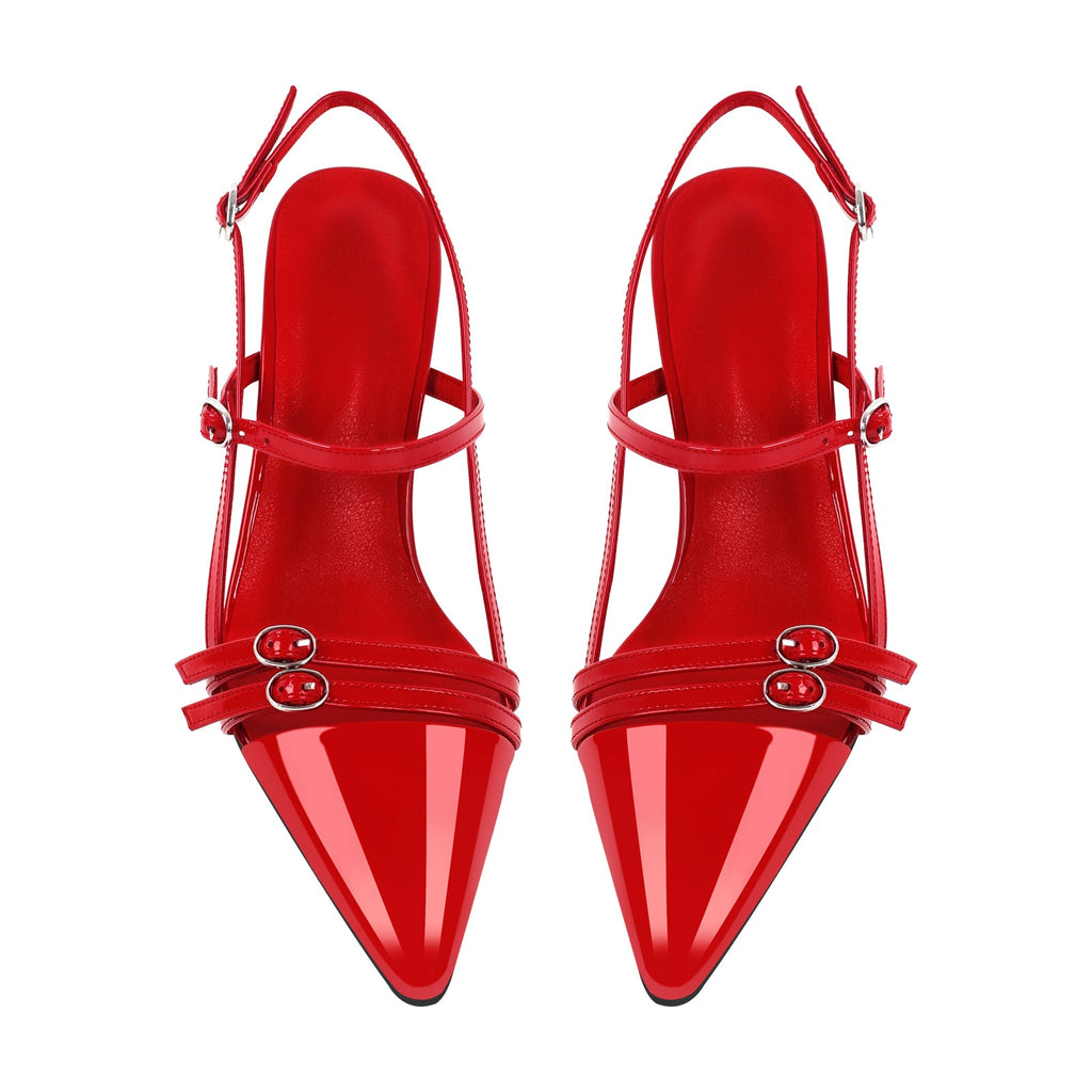 Pointed Toe Hollow Buckle Slingback Pumps