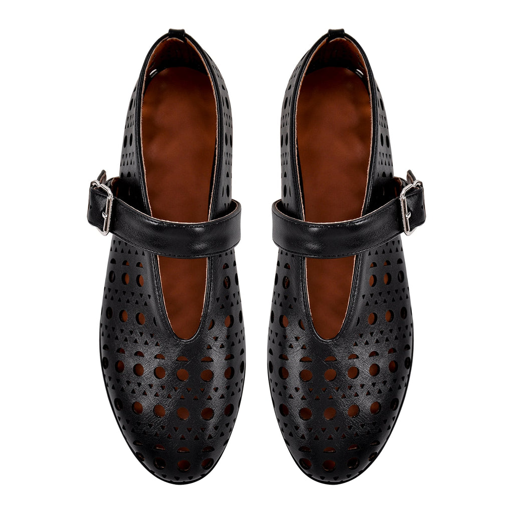 Round Toe Hollow Buckle Flats